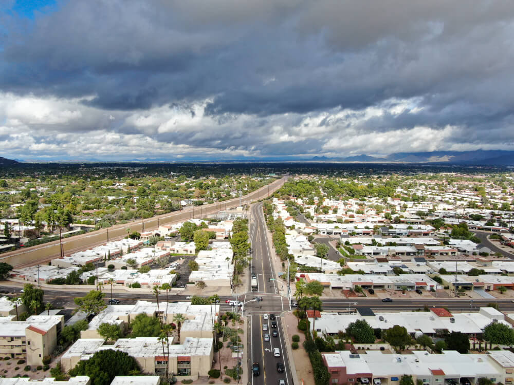 Aerial view of Scottsdale desert city