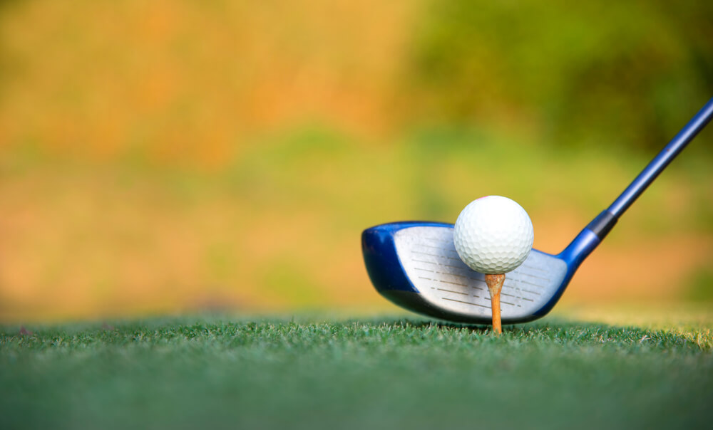 Golf Ball Club Hitting Golfing Along Fairway, Green Nature Background.